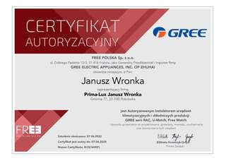 Certyfikat autoryzacyjny Gree
